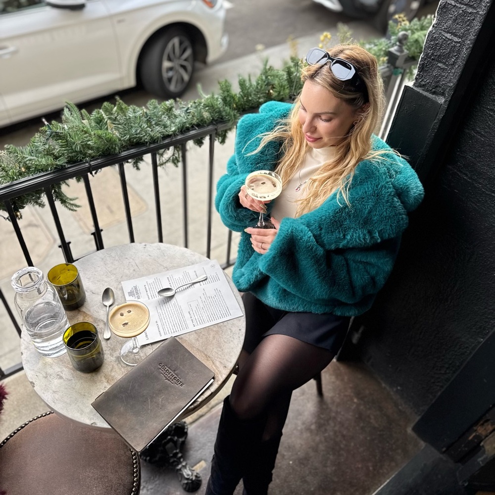 Noize Deep Teal Faux Fur Coat